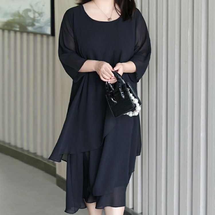 大きいサイズ レディース シフォン半袖ワンピース　goldy-1332 【メール便可】