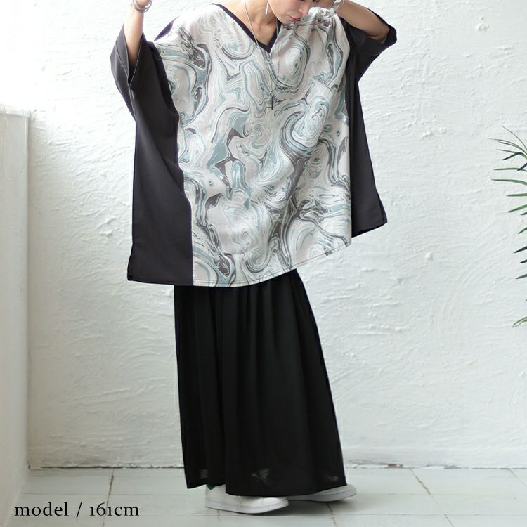 大きいサイズ レディース マーブル柄切替BIGワイドチュニック　maru-6667 【メール便可】