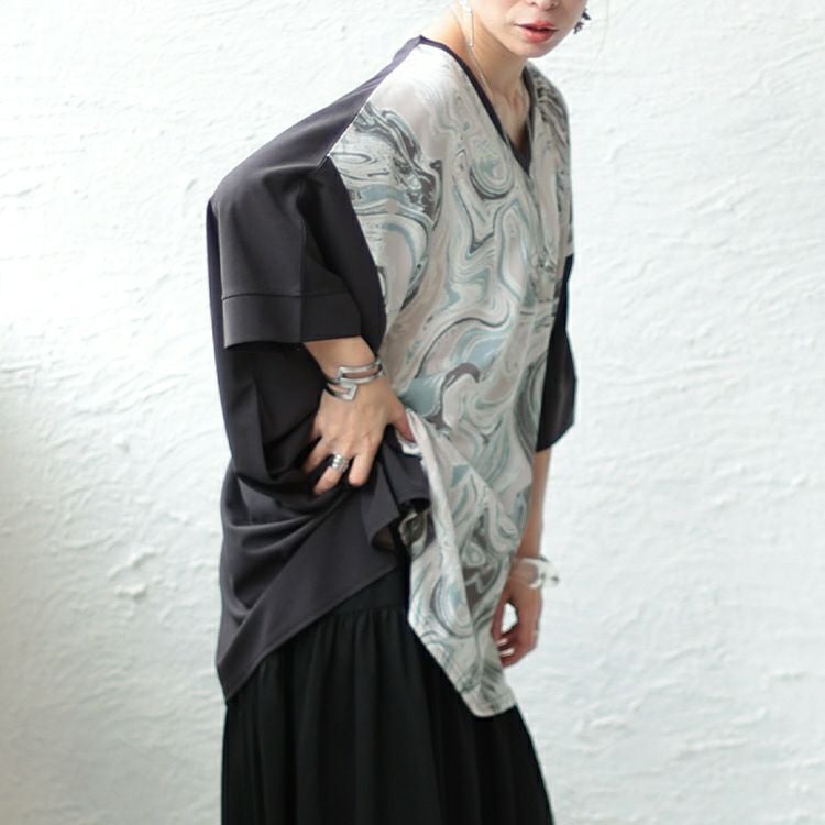 大きいサイズ レディース マーブル柄切替BIGワイドチュニック　maru-6667 【メール便可】