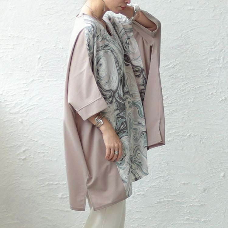 大きいサイズ レディース マーブル柄切替BIGワイドチュニック　maru-6667 【メール便可】