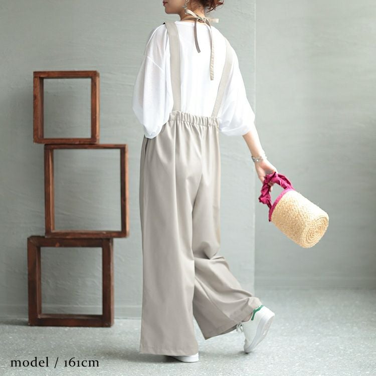 大きいサイズ レディース バックリボンウエストタック入りオールインワン　maru-6666