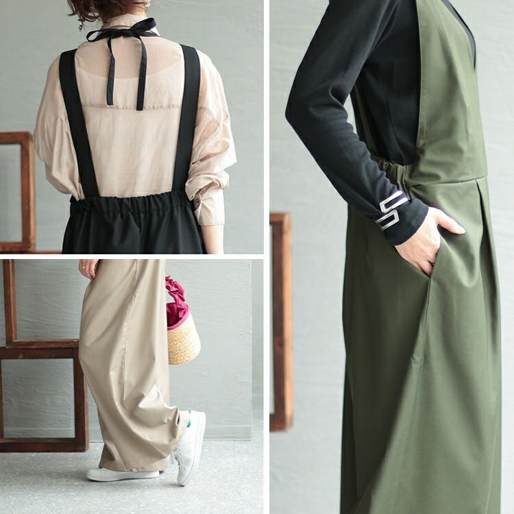 大きいサイズ レディース バックリボンウエストタック入りオールインワン　maru-6666