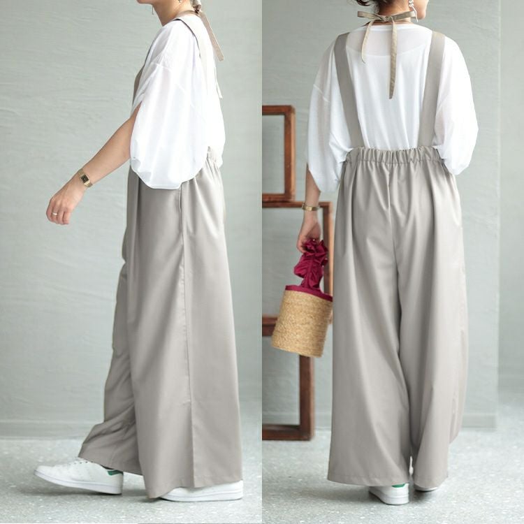 大きいサイズ レディース バックリボンウエストタック入りオールインワン　maru-6666