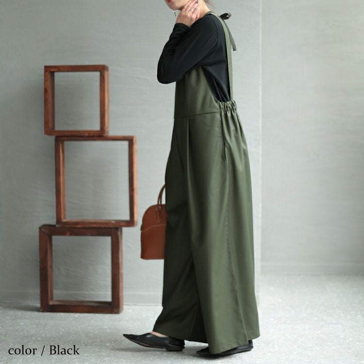 大きいサイズ レディース バックリボンウエストタック入りオールインワン　maru-6666