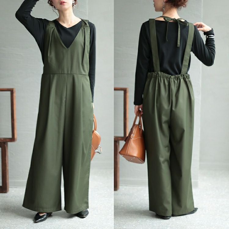 大きいサイズ レディース バックリボンウエストタック入りオールインワン　maru-6666