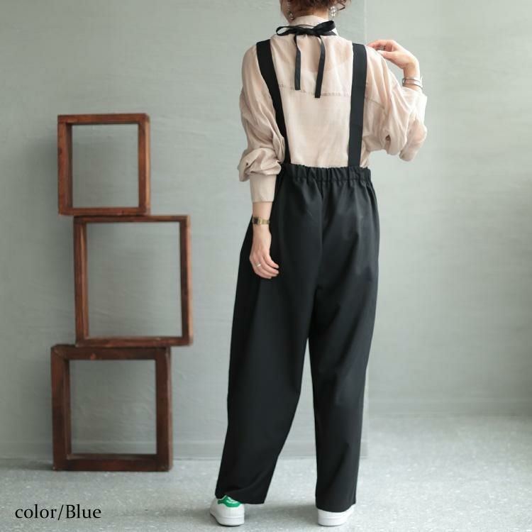 大きいサイズ レディース バックリボンウエストタック入りオールインワン　maru-6666 ブラック