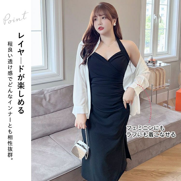 大きいサイズ レディース シアーオーバーサイズシャツ　goldy-1315 メール便可