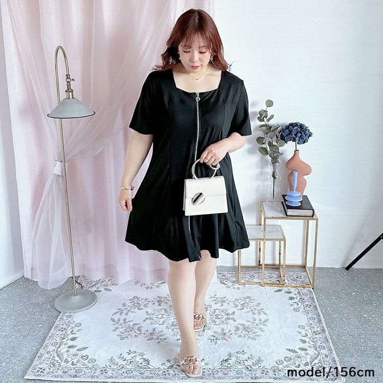 大きいサイズ レディース スクエアネックフレアワンピース　goldy-1299 【メール便可】