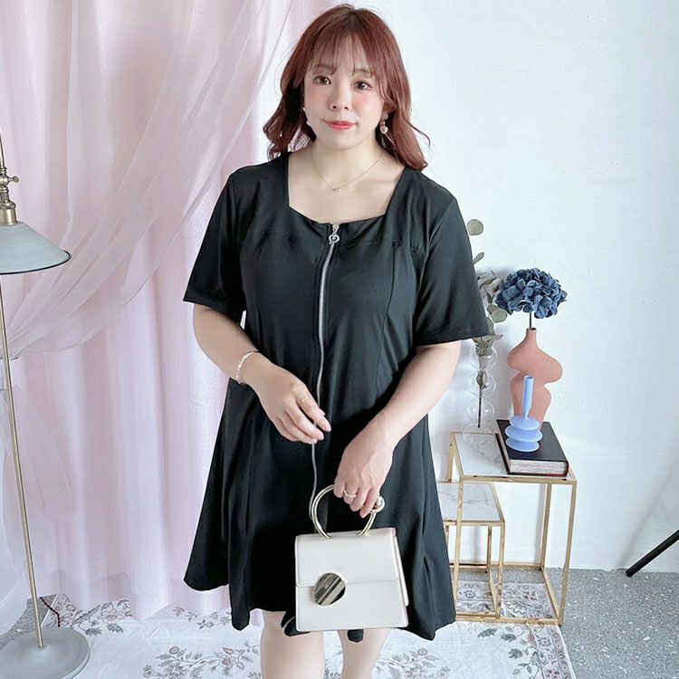 大きいサイズ レディース スクエアネックフレアワンピース　goldy-1299 【メール便可】