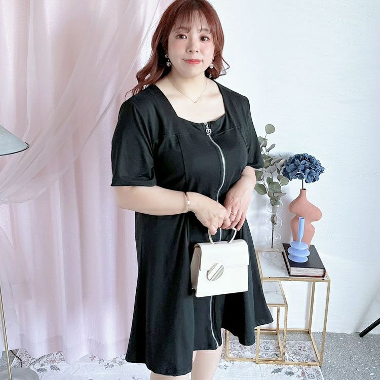 大きいサイズ レディース スクエアネックフレアワンピース　goldy-1299 【メール便可】