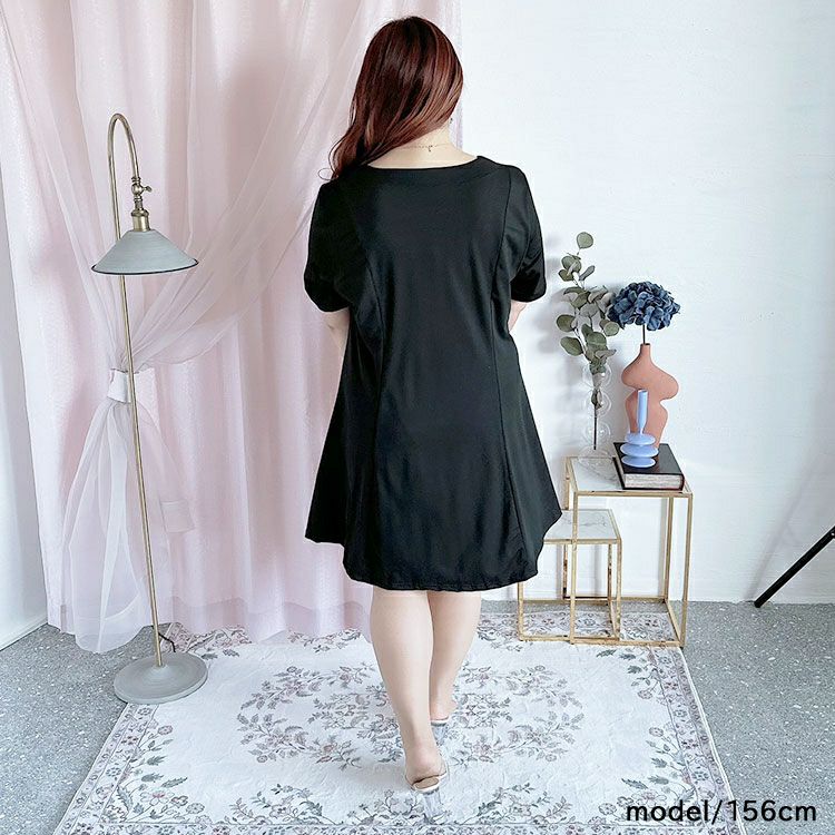 大きいサイズ レディース スクエアネックフレアワンピース　goldy-1299 【メール便可】