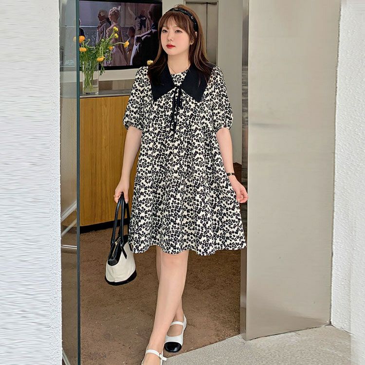 大きいサイズ レディース つけ襟付きバルーンスリーブティアードワンピース　goldy-1297