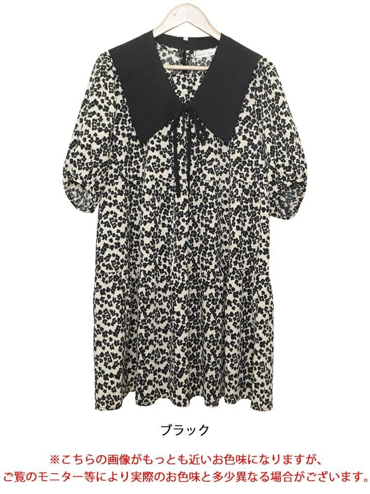 大きいサイズ レディース つけ襟付きバルーンスリーブティアードワンピース　goldy-1297