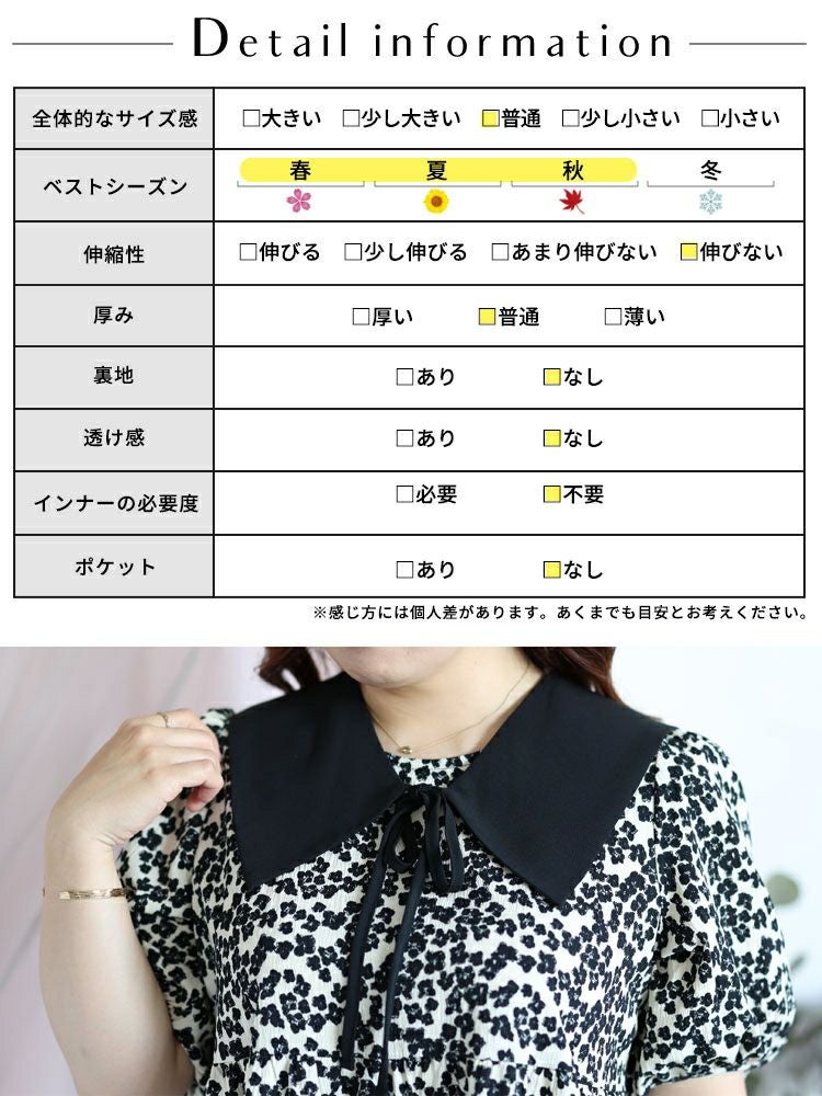 大きいサイズ レディース つけ襟付きバルーンスリーブティアードワンピース　goldy-1297