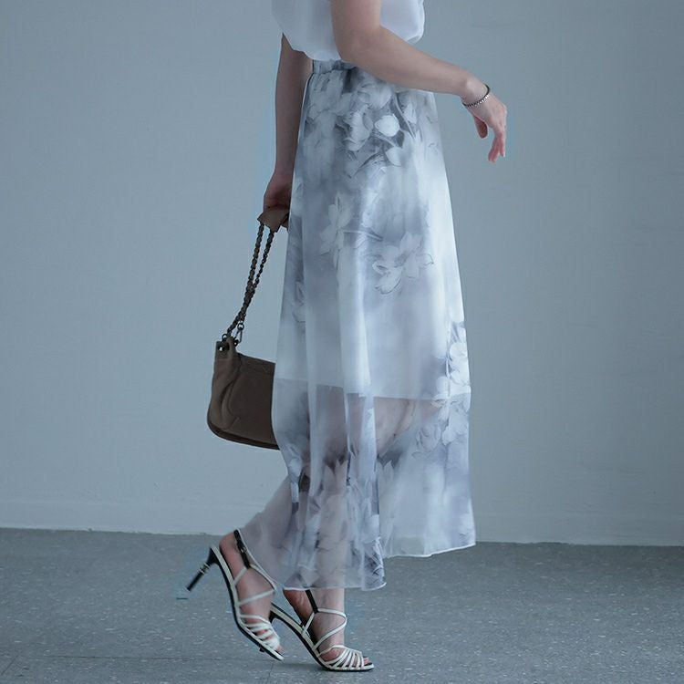 大きいサイズ レディース 花柄シフォンスカート　jp408g 【メール便可】