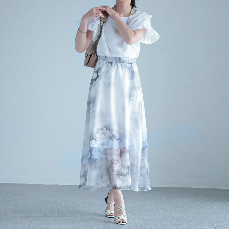 大きいサイズ レディース 花柄シフォンスカート　jp408g 【メール便可】