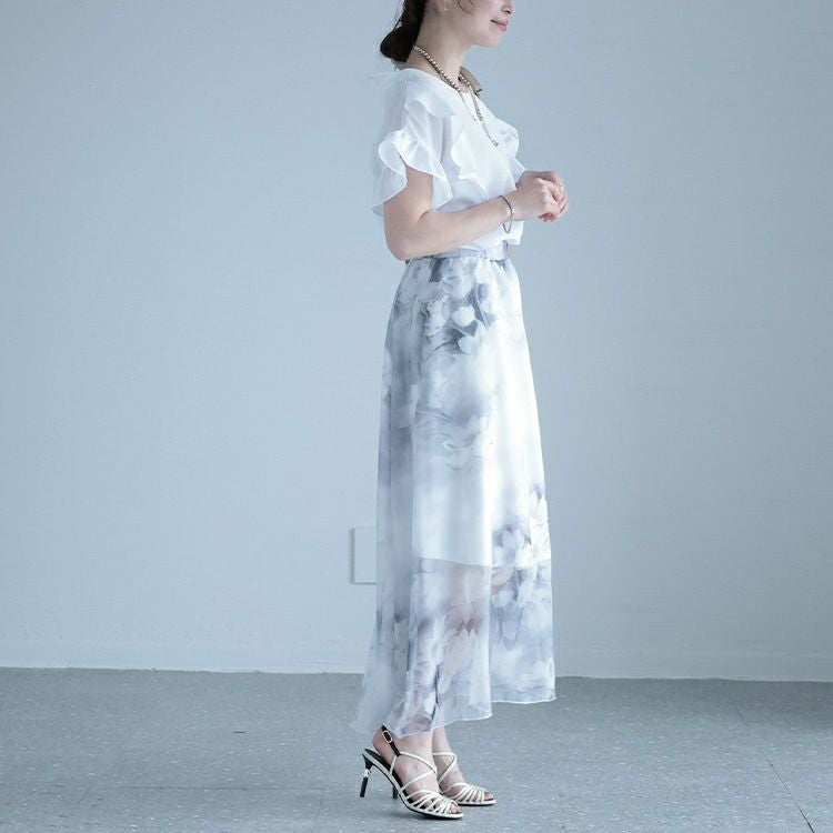 大きいサイズ レディース 花柄シフォンスカート　jp408g 【メール便可】