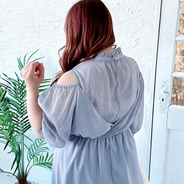 大きいサイズ レディース カシュクールレイヤード風ワンピース　maru-36185