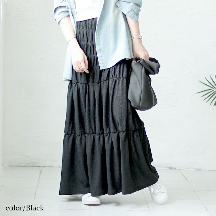 大きいサイズ レディース シャーリングロングスカート　sada-6876