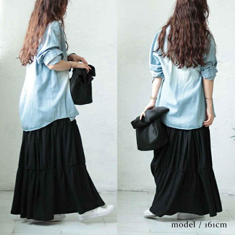大きいサイズ レディース シャーリングロングスカート　sada-6876