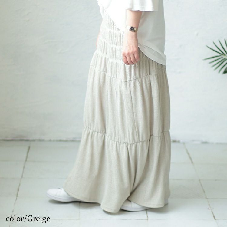 大きいサイズ レディース シャーリングロングスカート　sada-6876