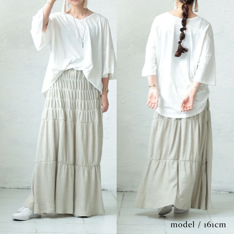 大きいサイズ レディース シャーリングロングスカート　sada-6876