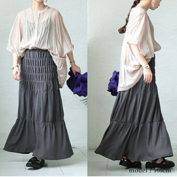 大きいサイズ レディース シャーリングロングスカート　sada-6876