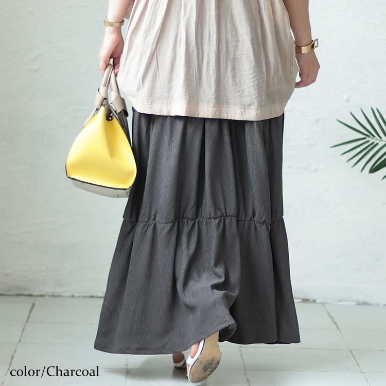 大きいサイズ レディース シャーリングロングスカート　sada-6876 チャコール