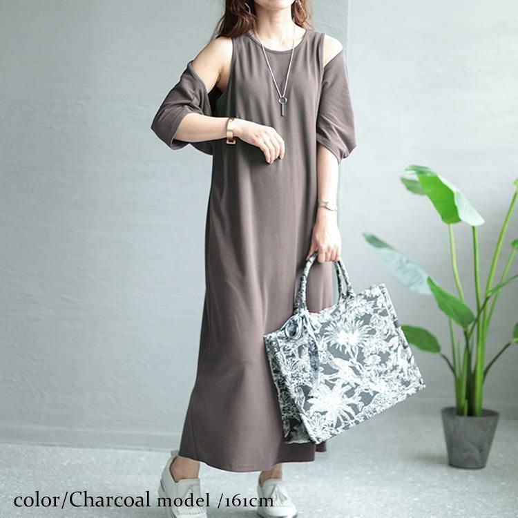 大きいサイズ レディース ショートボレロ＆アメリカンスリーブワンピースセット　sada-68731 チャコール