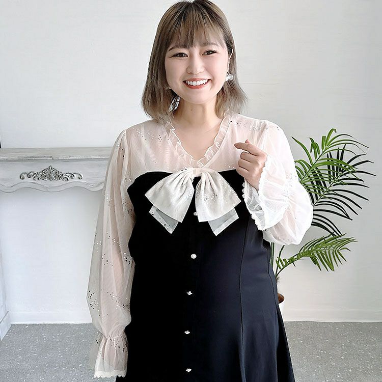 大きいサイズ レディース ラメチュールドッキングワンピース　goldy-1294 ゆうパケット可