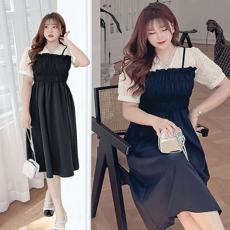 大きいサイズ レディース 胸シャーリングドッキングワンピース　goldy-1291 メール便可