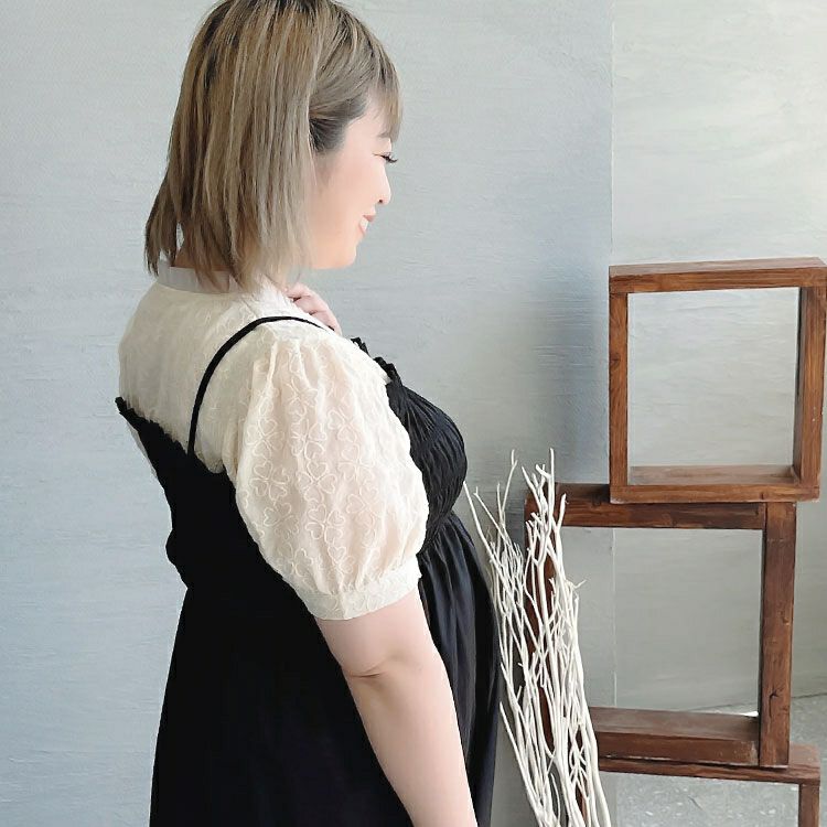 大きいサイズ レディース 胸シャーリングドッキングワンピース　goldy-1291 メール便可