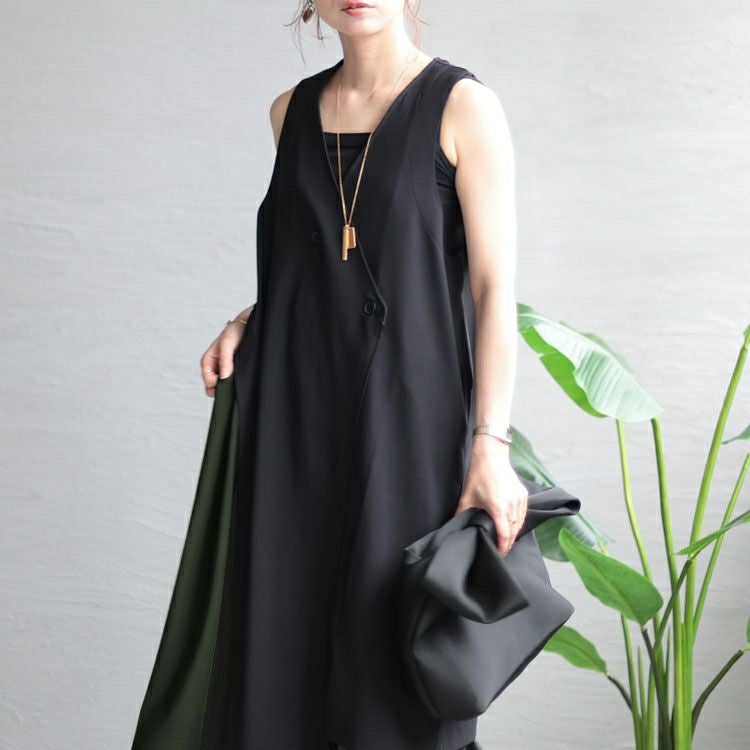 大きいサイズ レディース ジレ風ロングワンピース　sw-0537