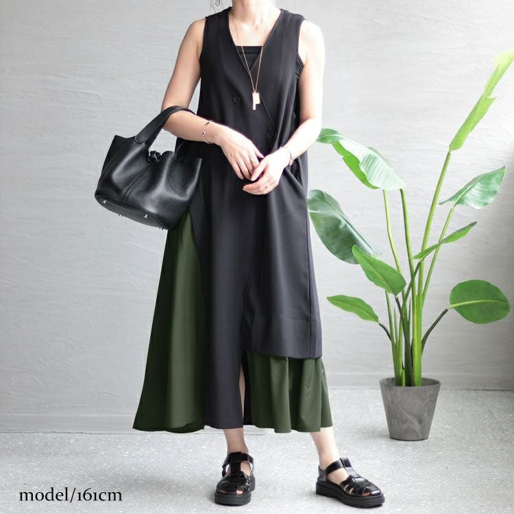 大きいサイズ レディース ジレ風ロングワンピース　sw-0537