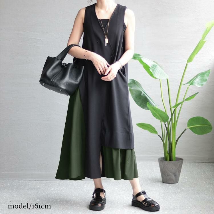 大きいサイズ レディース ジレ風ロングワンピース　sw-0537 ブラック