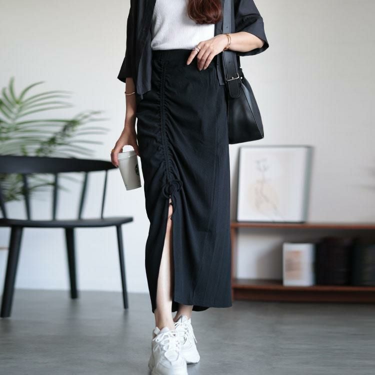 大きいサイズ レディース ドロストロングスカート　sada-6874 ブラック