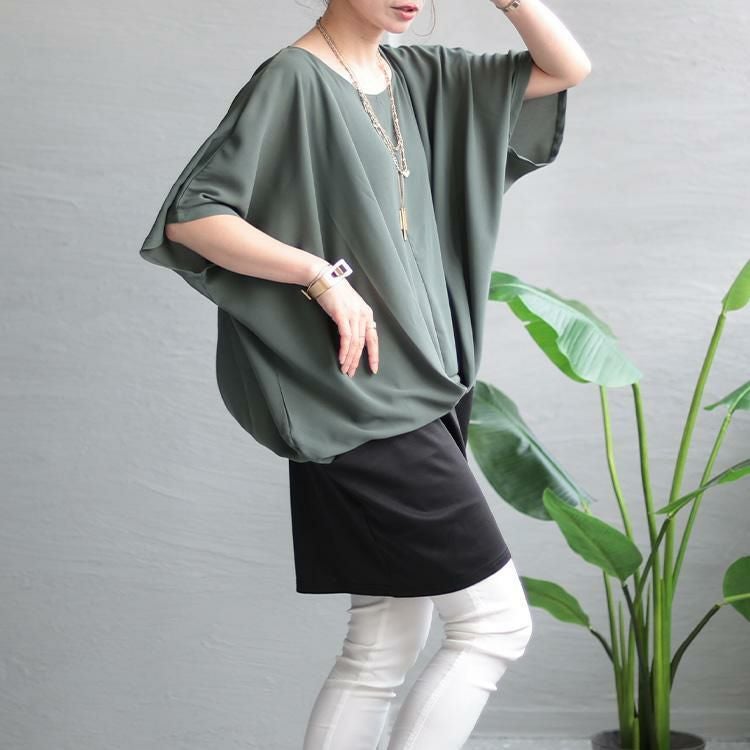 大きいサイズ レディース ドレープデザインチュニックワンピース　maru-6680 【メール便可】 カーキ