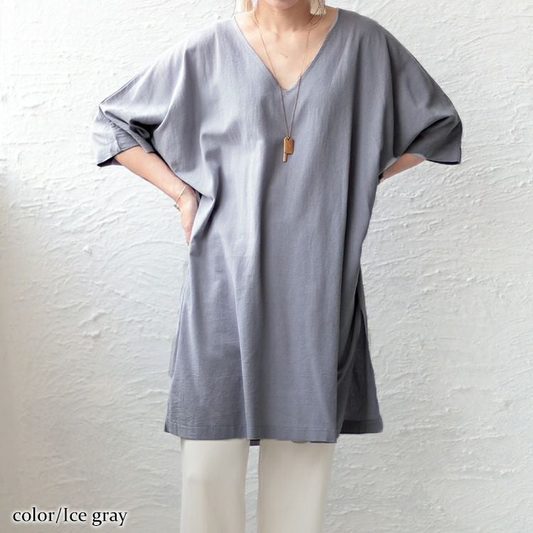 大きいサイズ レディース コットン布帛Vネックチュニック　maru-6674 【メール便可】