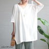 大きいサイズ レディース コットン布帛Vネックチュニック　maru-6674 【メール便可】 オフホワイト