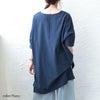 大きいサイズ レディース コットン布帛Vネックチュニック　maru-6674 【メール便可】 ネイビー