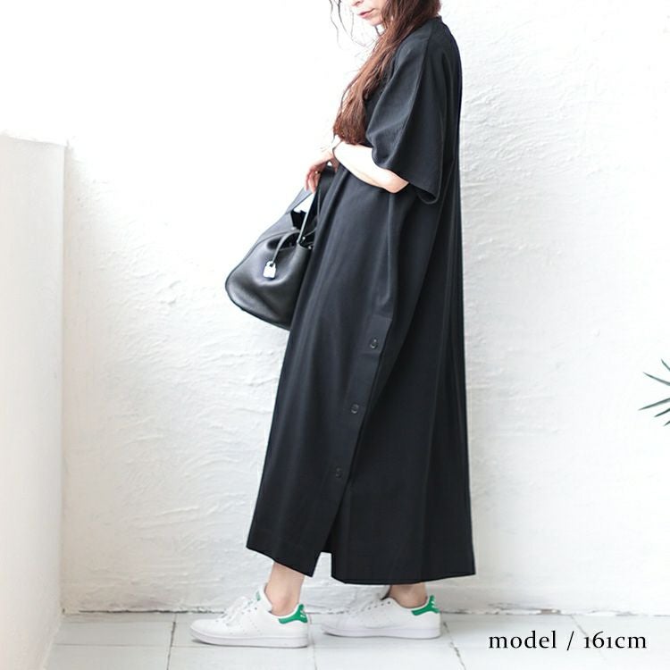 大きいサイズ レディース 深Vネックスリット入りナチュラルワンピース　maru-6673