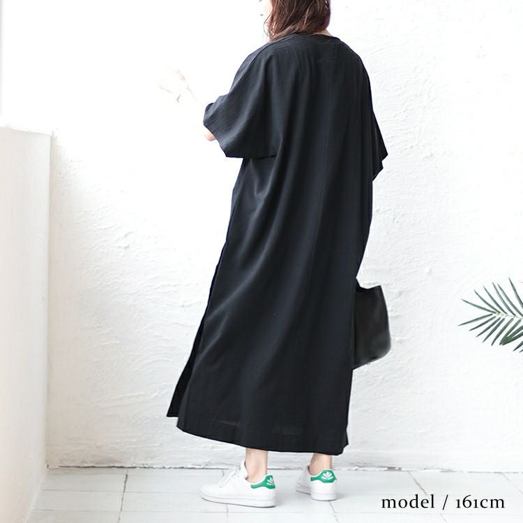 大きいサイズ レディース 深Vネックスリット入りナチュラルワンピース　maru-6673