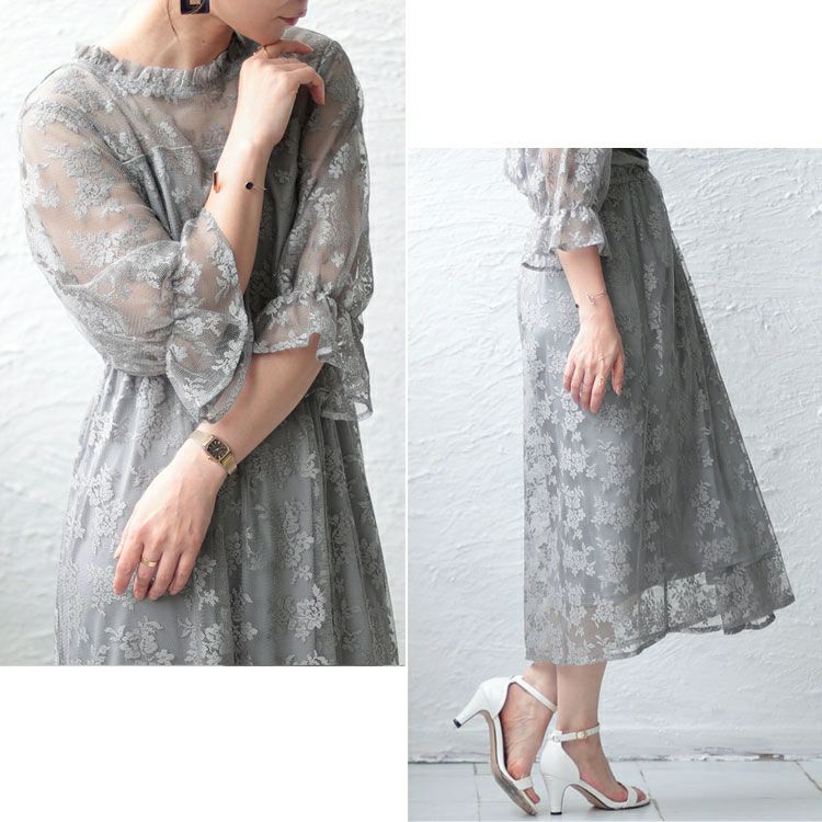 大きいサイズ レディース 花柄チュールレースワンピース　maru-36181