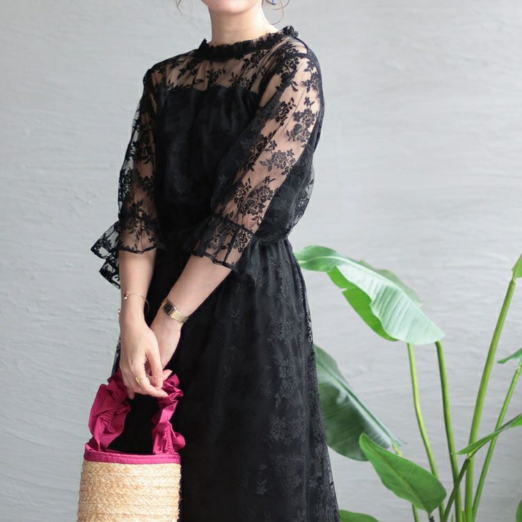 大きいサイズ レディース 花柄チュールレースワンピース　maru-36181