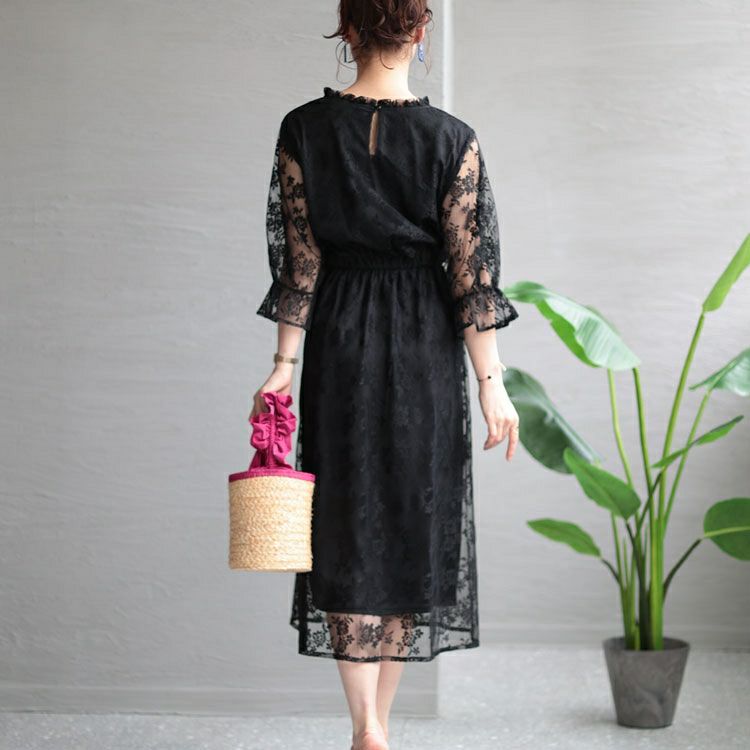 大きいサイズ レディース 花柄チュールレースワンピース　maru-36181