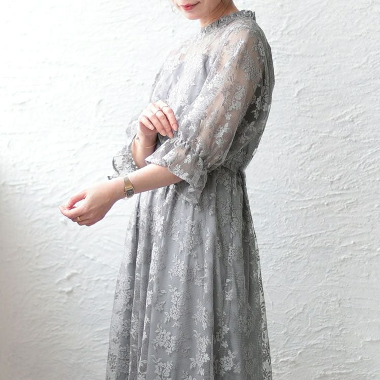 大きいサイズ レディース 花柄チュールレースワンピース　maru-36181