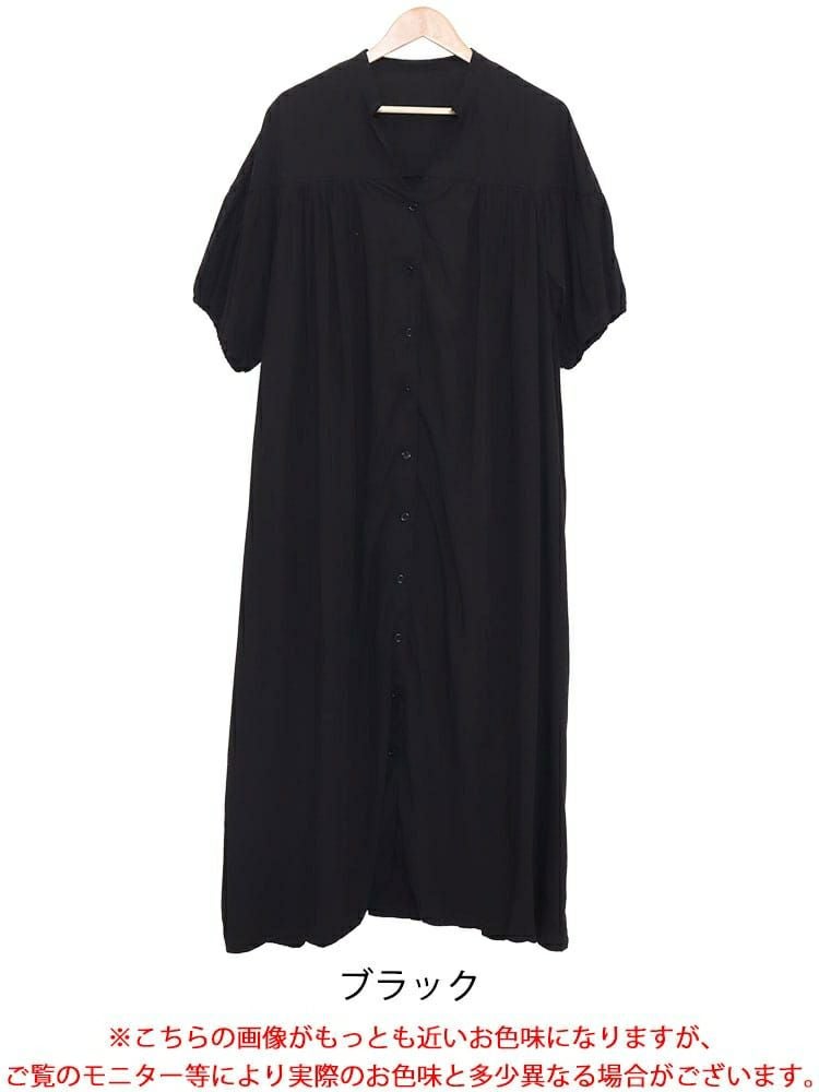 大きいサイズ レディース とろみ布帛キーネックギャザーマキシワンピース　maru-6685