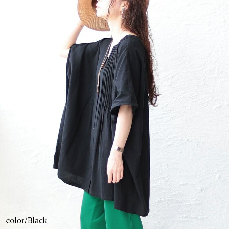 大きいサイズ レディース コットンピンタックワイドチュニック　maru-6687 【メール便可】