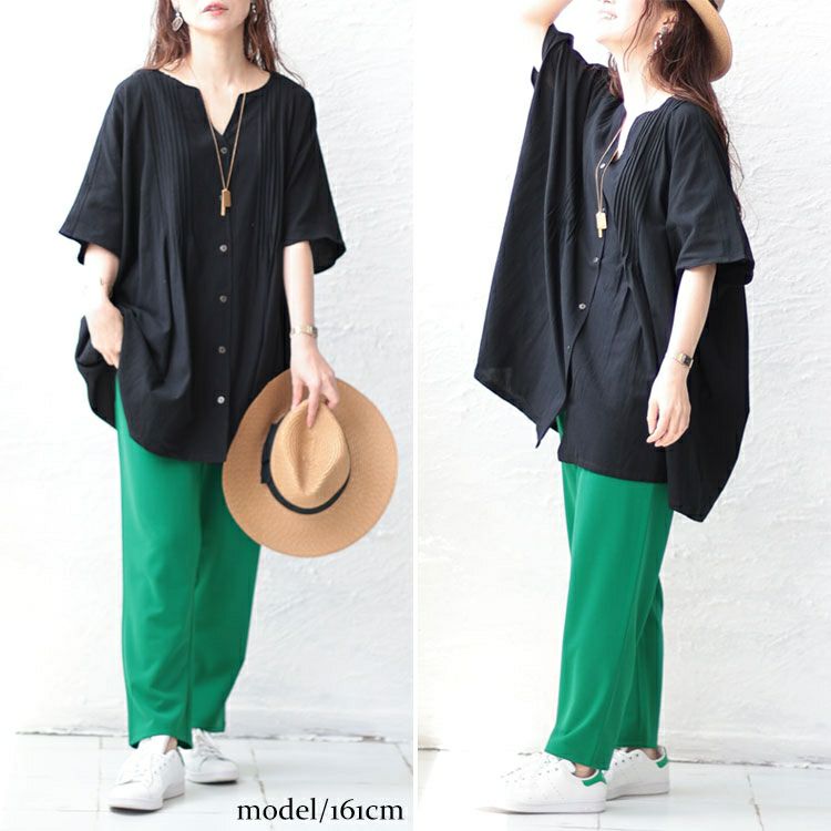 大きいサイズ レディース コットンピンタックワイドチュニック　maru-6687 【メール便可】