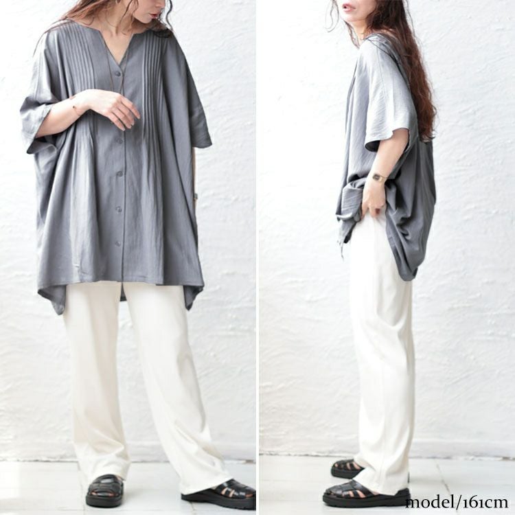大きいサイズ レディース コットンピンタックワイドチュニック　maru-6687 【メール便可】